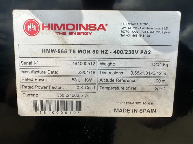 MTU 12V1600 G20F Himoinsa 700 kVA generatorset New ! Overstock ! - Generador industriale: foto 3 MTU 12V1600 G20F Himoinsa 700 kVA generatorset New ! Overstock ! - Generador industriale: foto 3