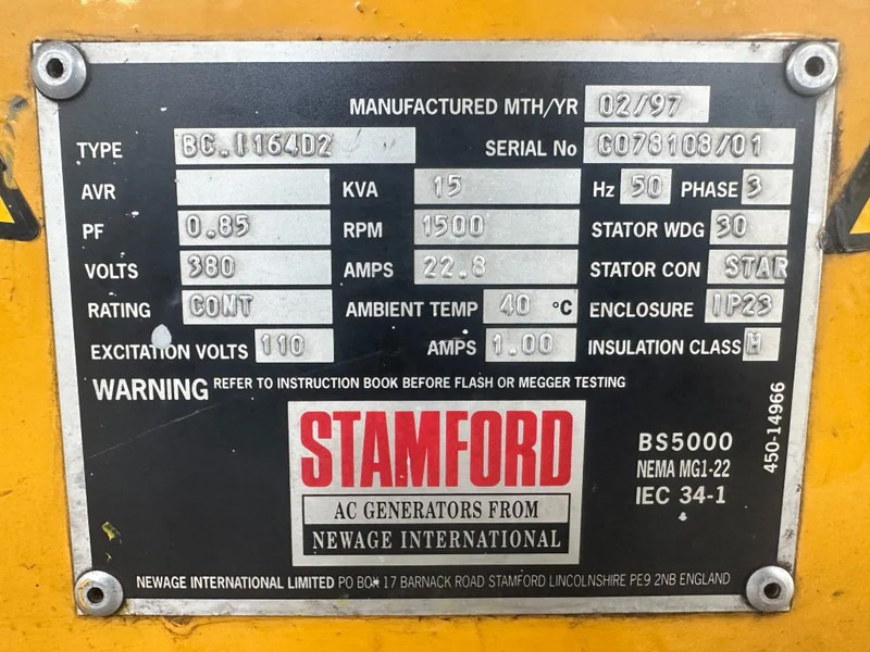 Stamford BC.I164D2 15 kVa Stamford Dubbel gelagerd Double Bearing generatordeel Alternator - Generador industriale: foto 3 Stamford BC.I164D2 15 kVa Stamford Dubbel gelagerd Double Bearing generatordeel Alternator - Generador industriale: foto 3