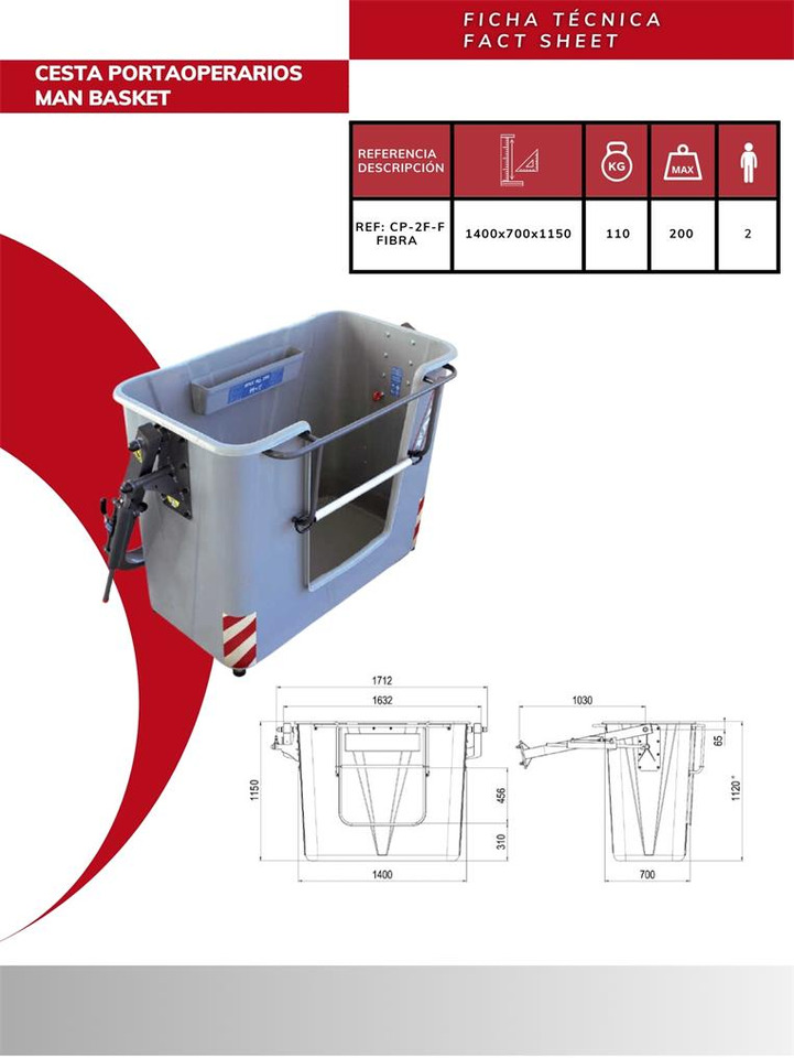 Fiber man basket CP-2F-F - Implemento para Grúa para camión: foto 4 Fiber man basket CP-2F-F - Implemento para Grúa para camión: foto 4