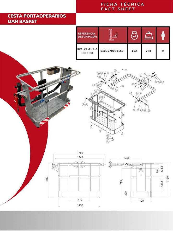 Iron operator basket CP-2HA-F - Implemento para Grúa para camión: foto 3 Iron operator basket CP-2HA-F - Implemento para Grúa para camión: foto 3