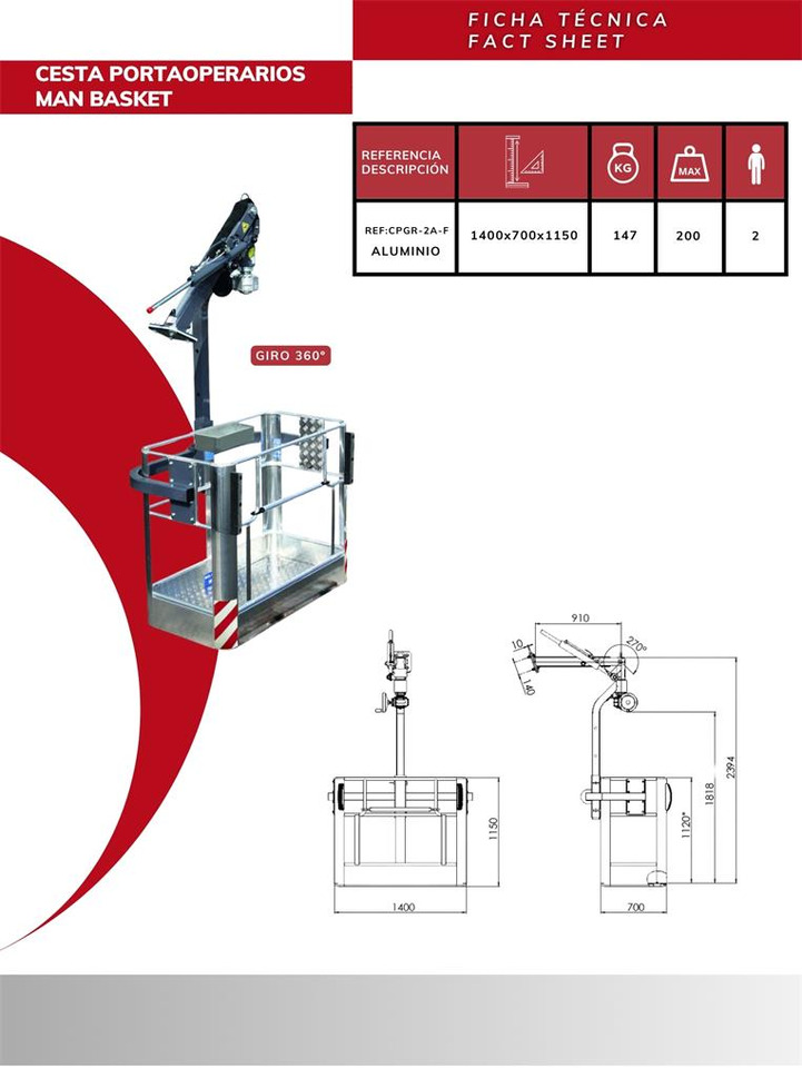 Rotating Height-Adjustable Man Basket CPGR-2A-F - Implemento para Grúa para camión: foto 3 Rotating Height-Adjustable Man Basket CPGR-2A-F - Implemento para Grúa para camión: foto 3