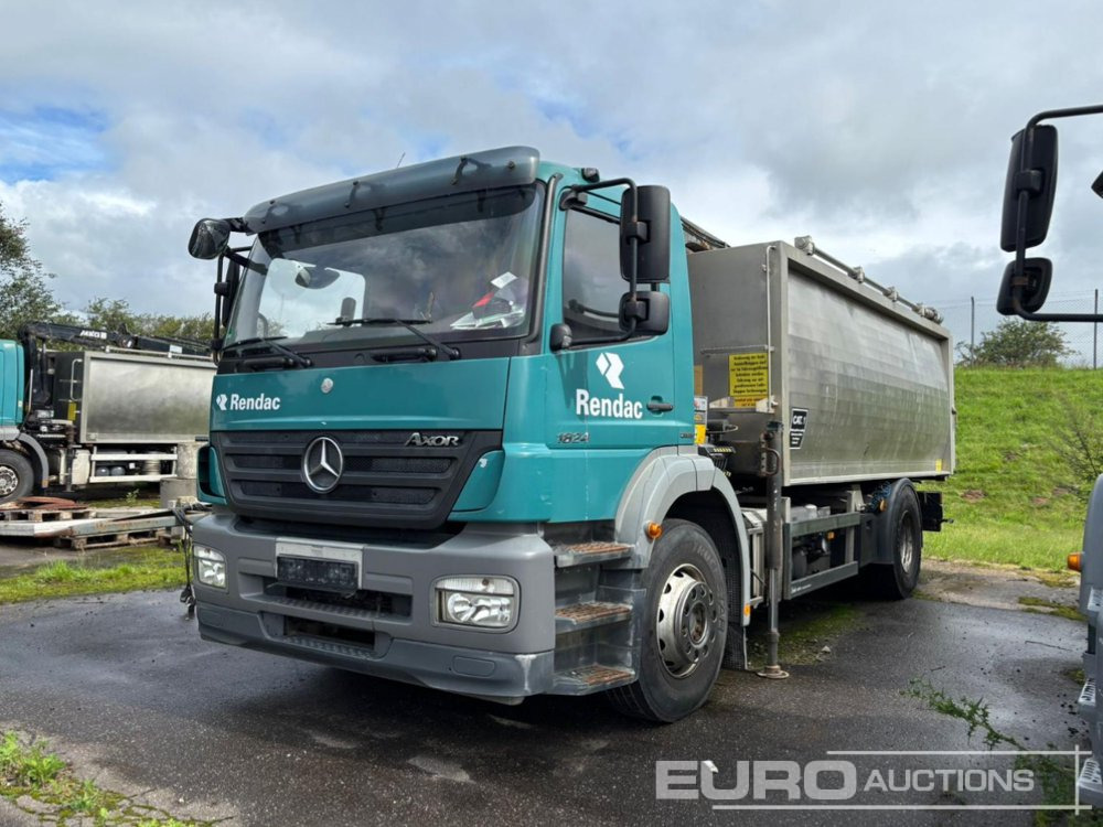 2009 Mercedes Axor 1824L 4x2, Crane, Stamps, Stainless Steel Container (German Reg. Docs. Available) - Camión volquete: foto 1 2009 Mercedes Axor 1824L 4x2, Crane, Stamps, Stainless Steel Container (German Reg. Docs. Available) - Camión volquete: foto 1