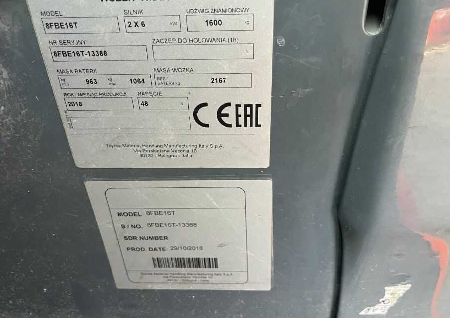 Toyota 8FBE16T - Carretilla elevadora eléctrica: foto 4 Toyota 8FBE16T - Carretilla elevadora eléctrica: foto 4