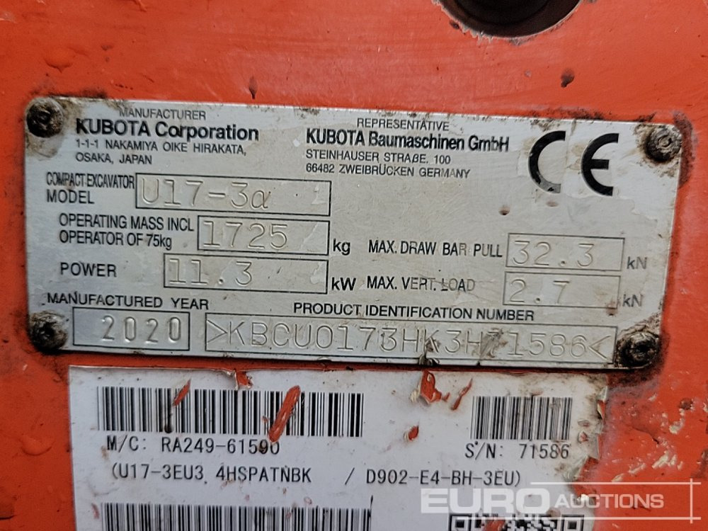 Miniexcavadora 2020 Kubota U17-3A: foto 40